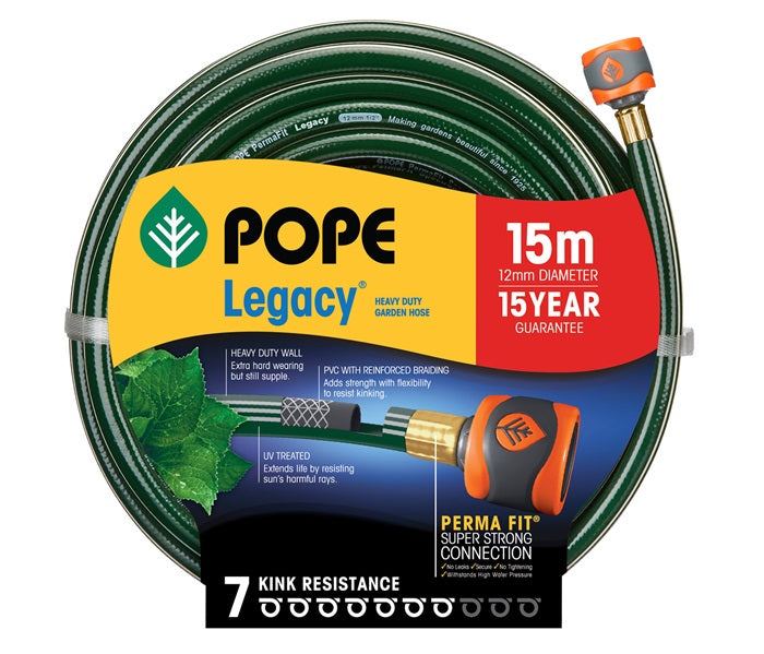 Pope Heavy Duty Garden Hose (12mm) | Fitted 15m